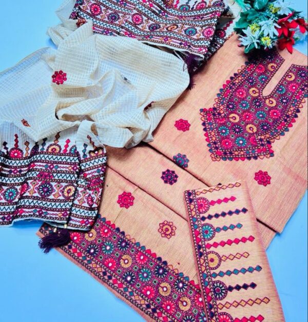 3 PC Unstitched Soft Khadi Khaddar Embroidered Shirt and Trouser With Embroidered Khadi Cotton Dupatta – S36-2402A