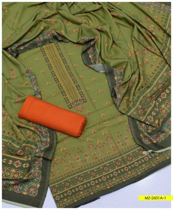 3 PC Unstiched Super Fine Quality Self Marina Shirt’ Self Marina Dupatta Shawl With Plain Marina Trouser – MZ-2601A