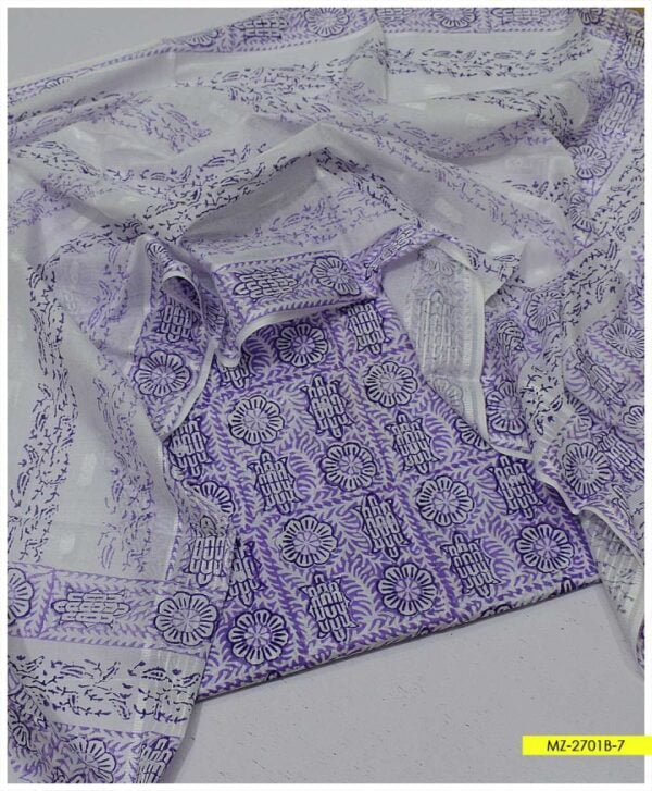 2 PC Unstitched Block Printed Lawn Shirt’ Block Printed Cotton Dupatta – MZ-2701B