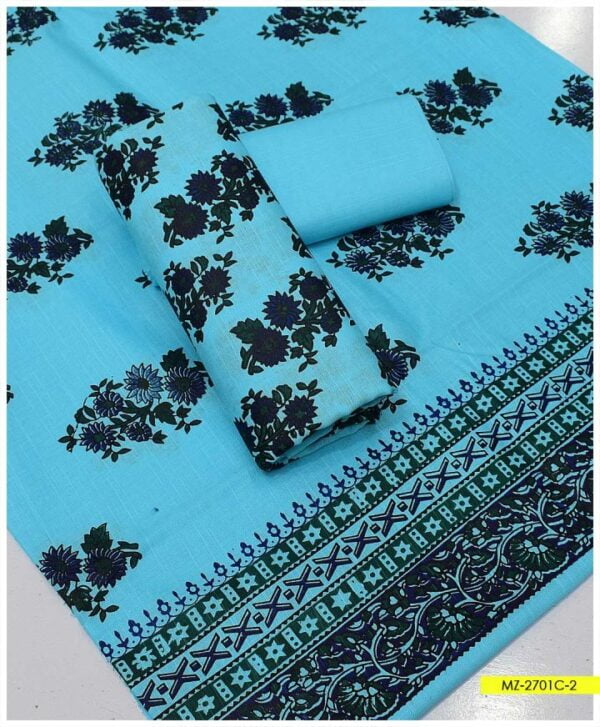 3 PC Unstitched Soft Khaddar Block Printed Shirt’ Block Printed Khaddar Dupatta With Plain Khaddar Trouser – MZ-2701C