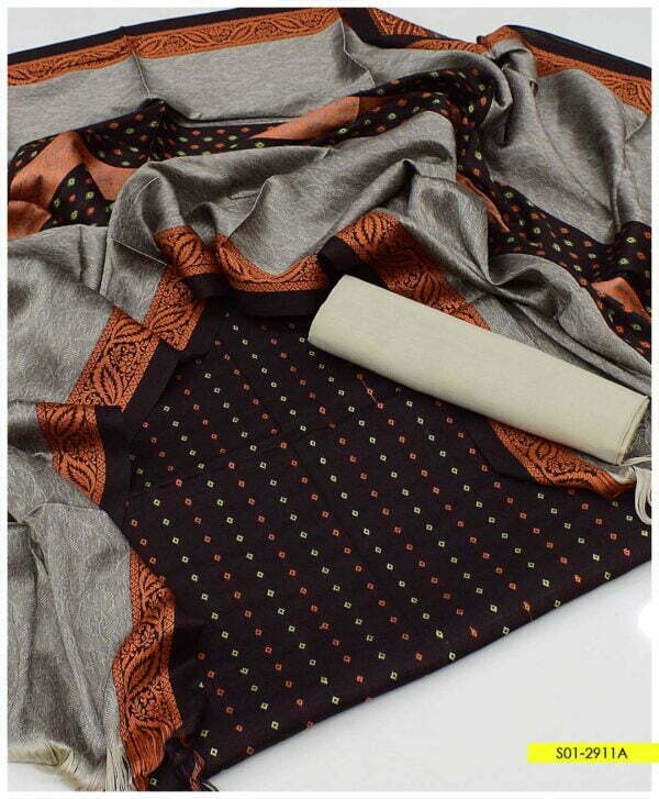 3 PC Sussi Bindi jaal Shirt , Plain Contrast Trouser With Jackuard Dupatta – S01-2911A