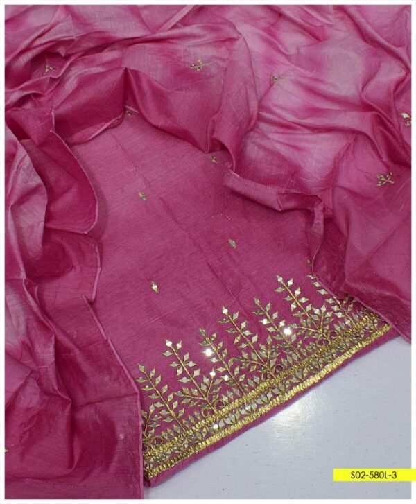 2 PC Unstitched Embroidered Mirror Work Paper Cotton Shirt and Dupatta – S02-580L