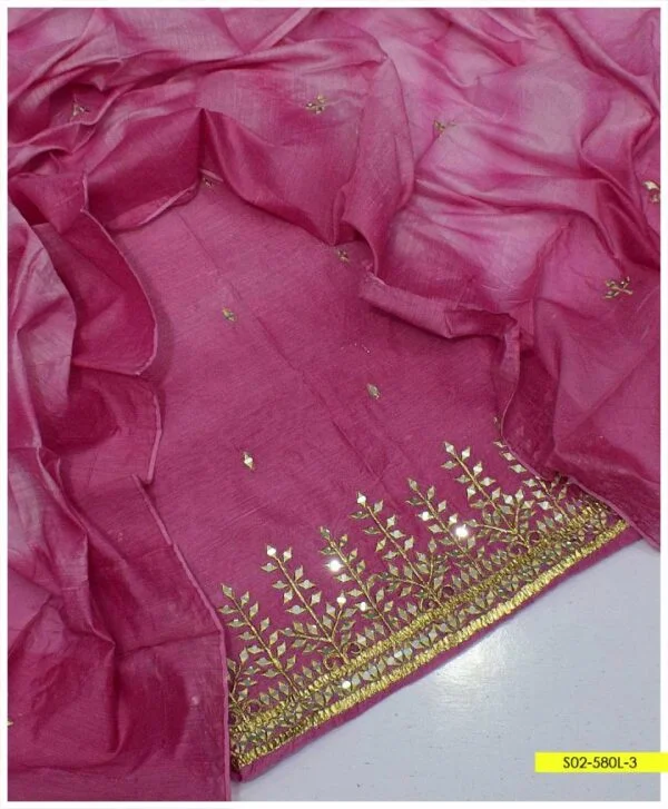 2 PC Unstitched Embroidered Mirror Work Paper Cotton Shirt and Dupatta – S02-580L