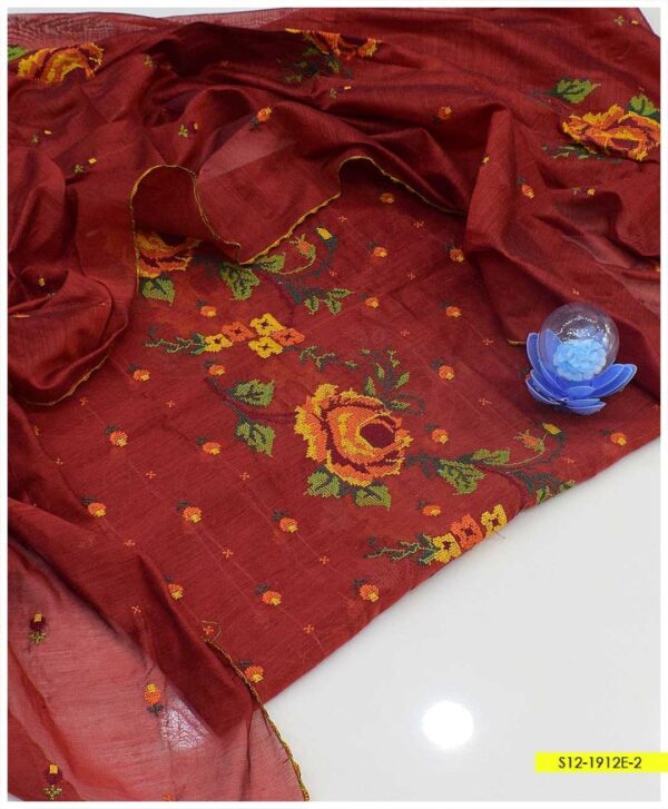 2 Pc Un-Stitched Paper Cotton Cross Stitch Work Shirt & Dupatta – S12-1912E