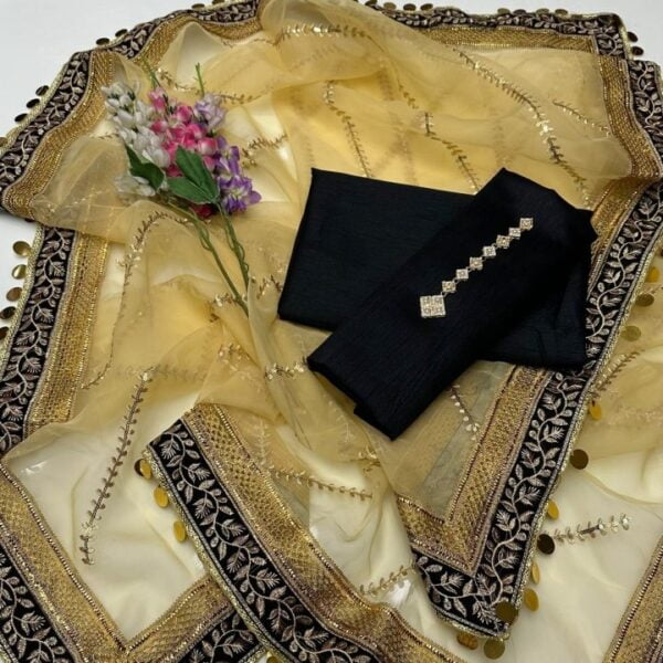 3 PC Fancy Unstitched Kathan Silk Plain Shirt and Trouser With Embroidered Organza Dupatta – S32-2802A