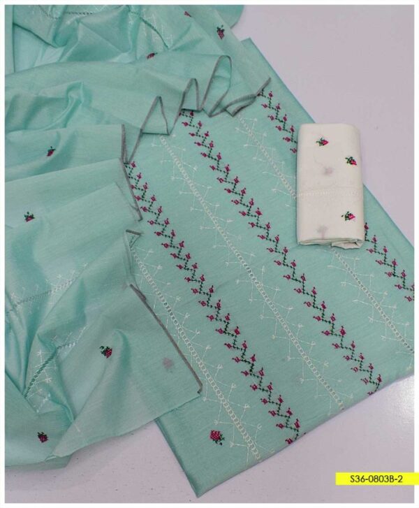 3 PC Paper Cotton Hand Embroidered Shirt and Dupatta With Taarkashi Work Cotton Trouser – S36-0803B