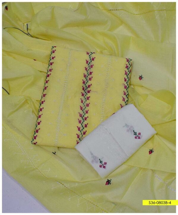 3 PC Paper Cotton Hand Embroidered Shirt and Dupatta With Taarkashi Work Cotton Trouser – S36-0803B