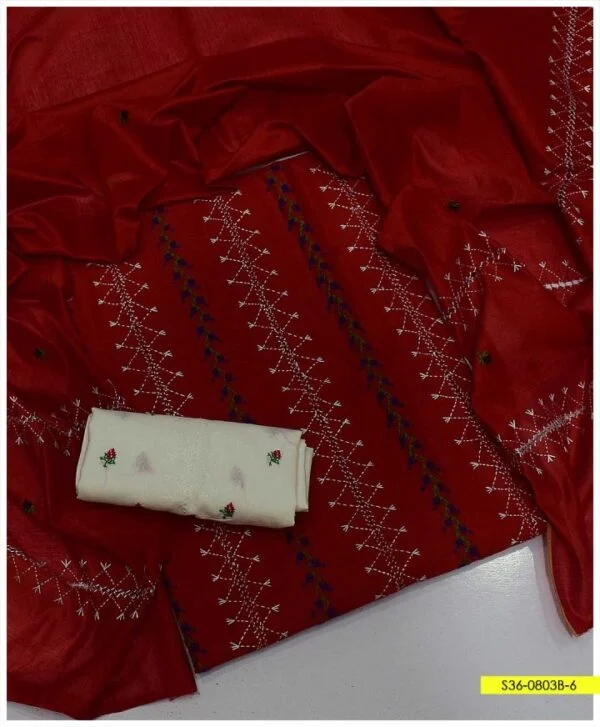 3 PC Paper Cotton Hand Embroidered Shirt and Dupatta With Taarkashi Work Cotton Trouser – S36-0803B