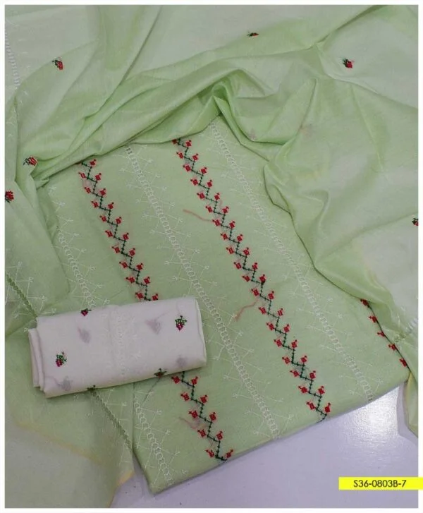 3 PC Paper Cotton Hand Embroidered Shirt and Dupatta With Taarkashi Work Cotton Trouser – S36-0803B