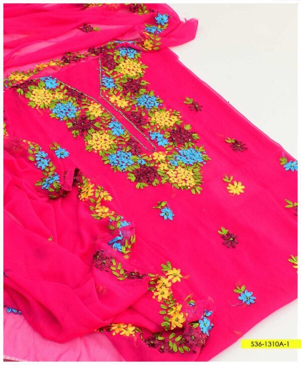 2 PC Unstitched Chiffon Ribbon Work Shirt and Dupatta -S36-1310A