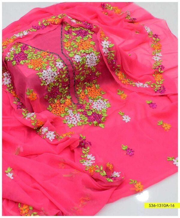 2 PC Unstitched Chiffon Ribbon Work Shirt and Dupatta -S36-1310A