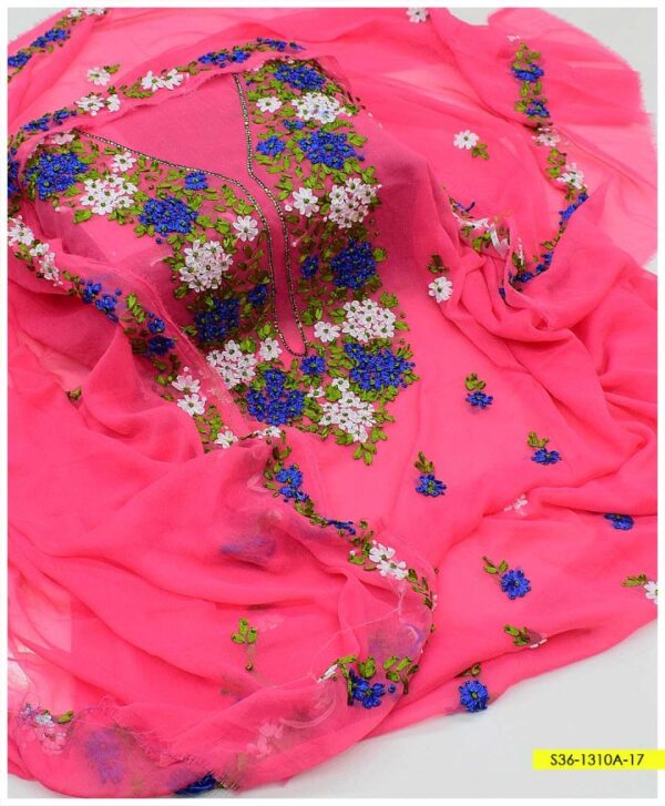 2 PC Unstitched Chiffon Ribbon Work Shirt and Dupatta -S36-1310A