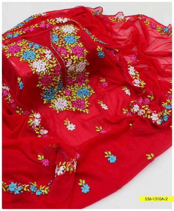 2 PC Unstitched Chiffon Ribbon Work Shirt and Dupatta -S36-1310A