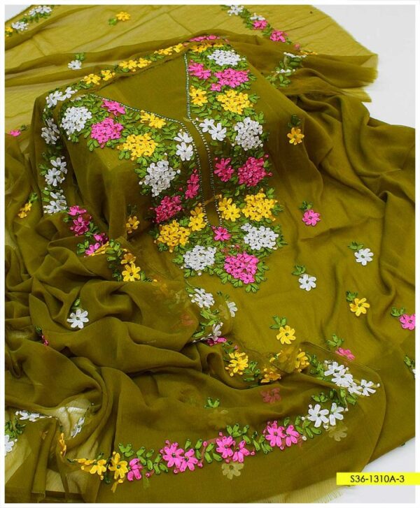 2 PC Unstitched Chiffon Ribbon Work Shirt and Dupatta -S36-1310A