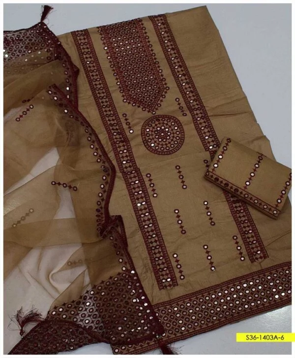 3 PC Cotton Lawn Embroidered Shirt and Trouser With Organza Embroidered Dupatta – S36-1403A