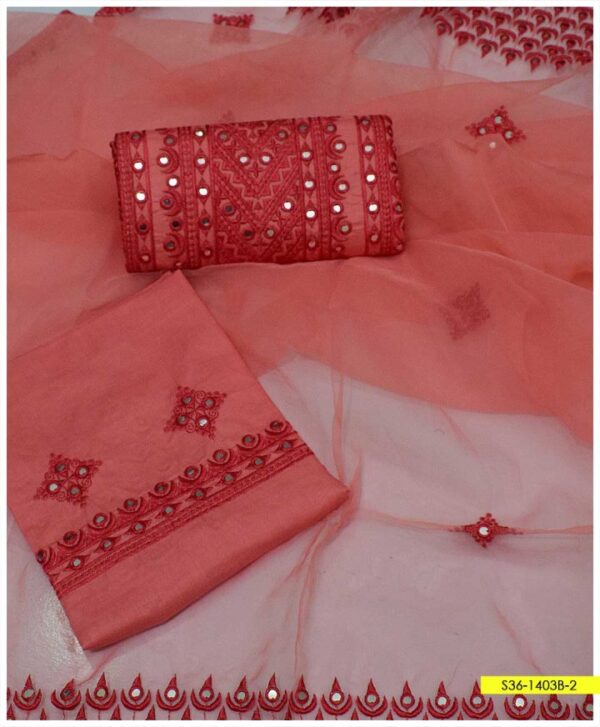 3 PC Cotton Lawn Embroidered Shirt and Trouser With Organza Embroidered Dupatta – S36-1403B