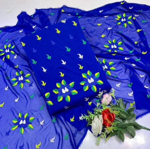 2 PC Unstitched Korean Chiffon Hand Embroidered Aari Resham Work Shirt and Dupatta – S39-1003A