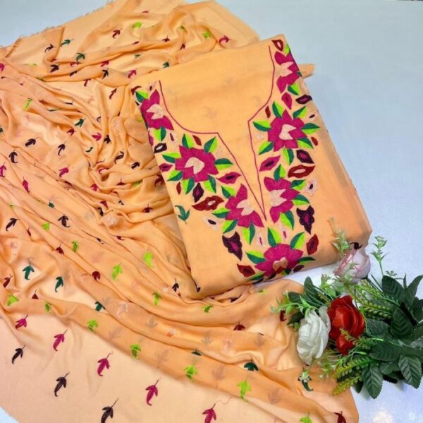 2 PC Unstitched Korean Chiffon Hand Embroidered Aari Resham Work Shirt and Dupatta – S39-1003A