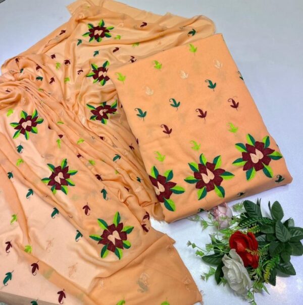 2 PC Unstitched Korean Chiffon Hand Embroidered Aari Resham Work Shirt and Dupatta – S39-1003A