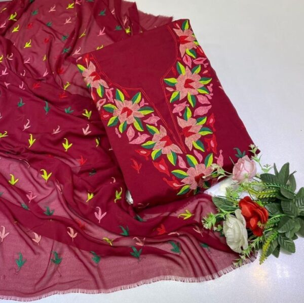 2 PC Unstitched Korean Chiffon Hand Embroidered Aari Resham Work Shirt and Dupatta – S39-1003A