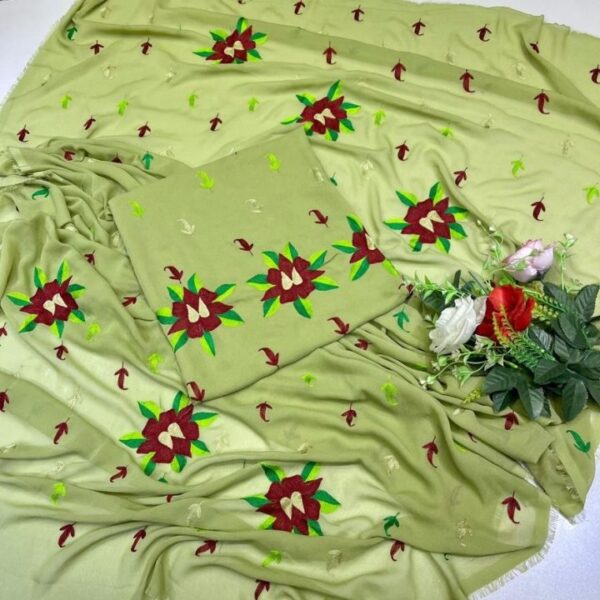 2 PC Unstitched Korean Chiffon Hand Embroidered Aari Resham Work Shirt and Dupatta – S39-1003A