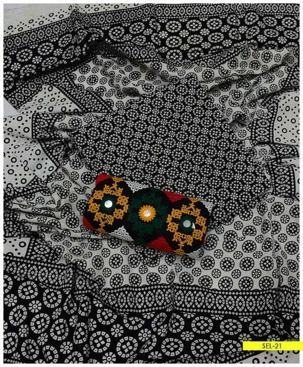 3 PC Embroidered Cotton Ajrak Printed Shirt’Embroidered Cotton Trouser With Ajrak Printed Cotton Dupatta – SEL-21