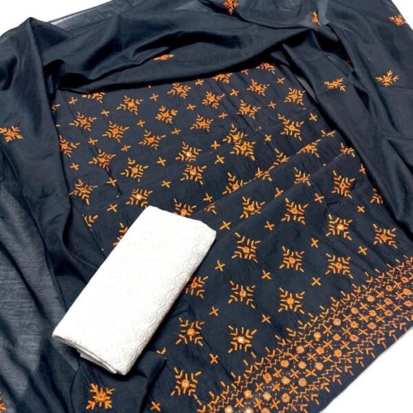 3 PC Unstitched Hand Embroidered Paper Cotton Shirt and Dupatta With Chicken Trouser – S36-103A