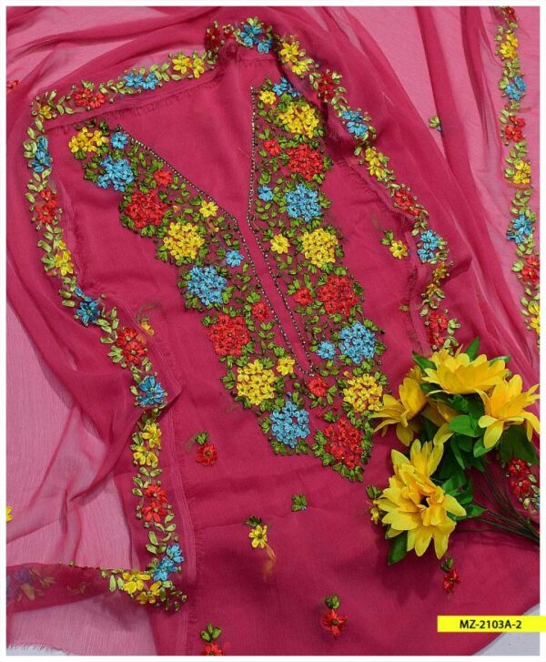 2 PC Unstitched Chiffon Ribbon Work Shirt and Dupatta -S36-1310A