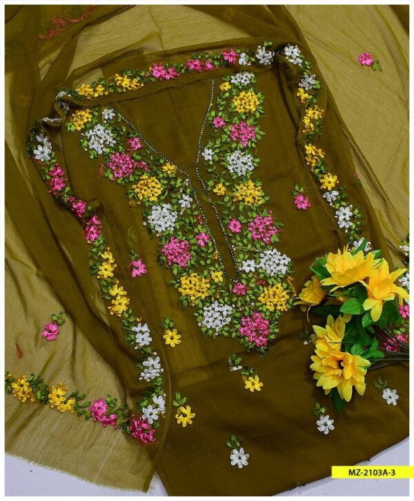 2 PC Unstitched Chiffon Ribbon Work Shirt and Dupatta -S36-1310A