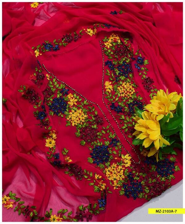 2 PC Unstitched Chiffon Ribbon Work Shirt and Dupatta -S36-1310A