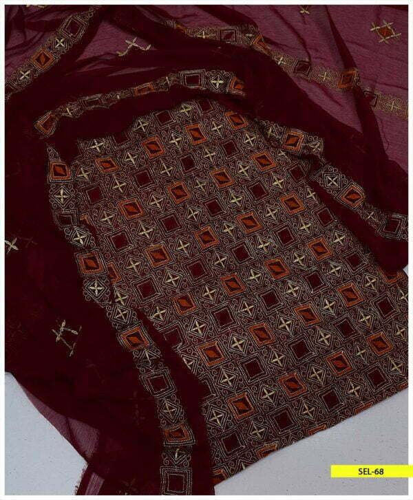 2 PC Embroidered Crinkle Chiffon Machine Embroidered Unstitched Shirt and Dupatta – SEL68